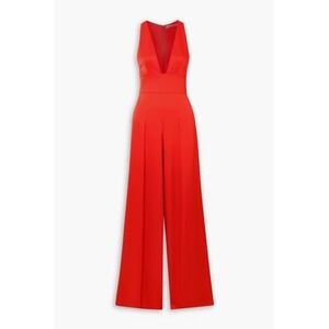 Alice‎ & Olivia NWT Myrtle Pleated Wide-Leg Satin Jumpsuit Tomato Red